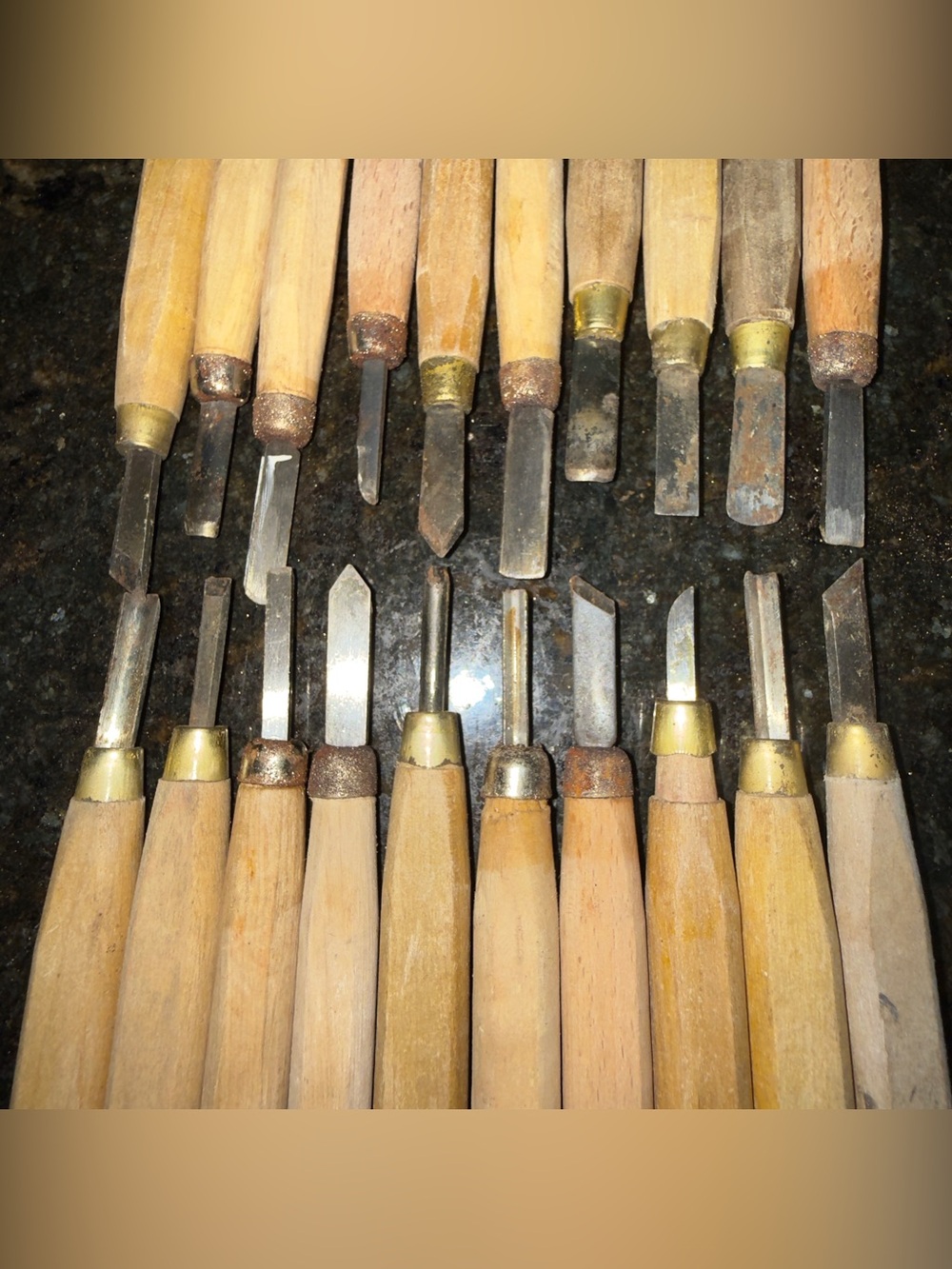 Large Lot of 24 vintage  Wood Carving Tools, many brands, all old. Whittling.